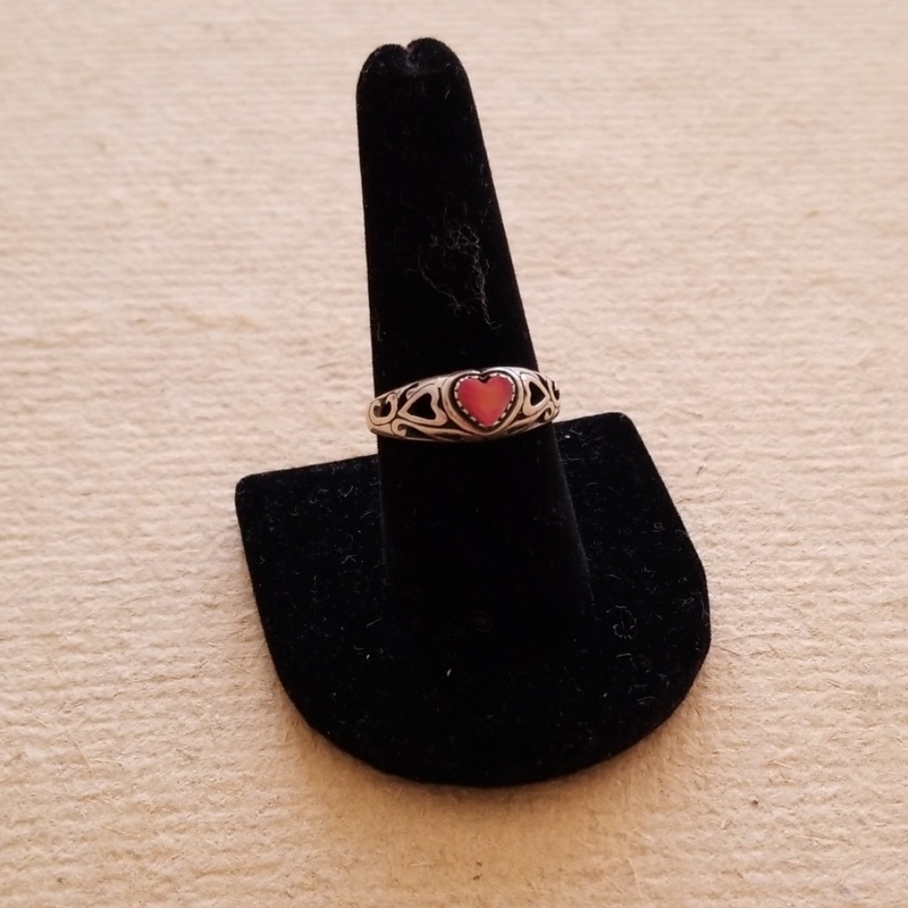 Silver Sweetheart Ring Pink Heart Stone Size 8.5
